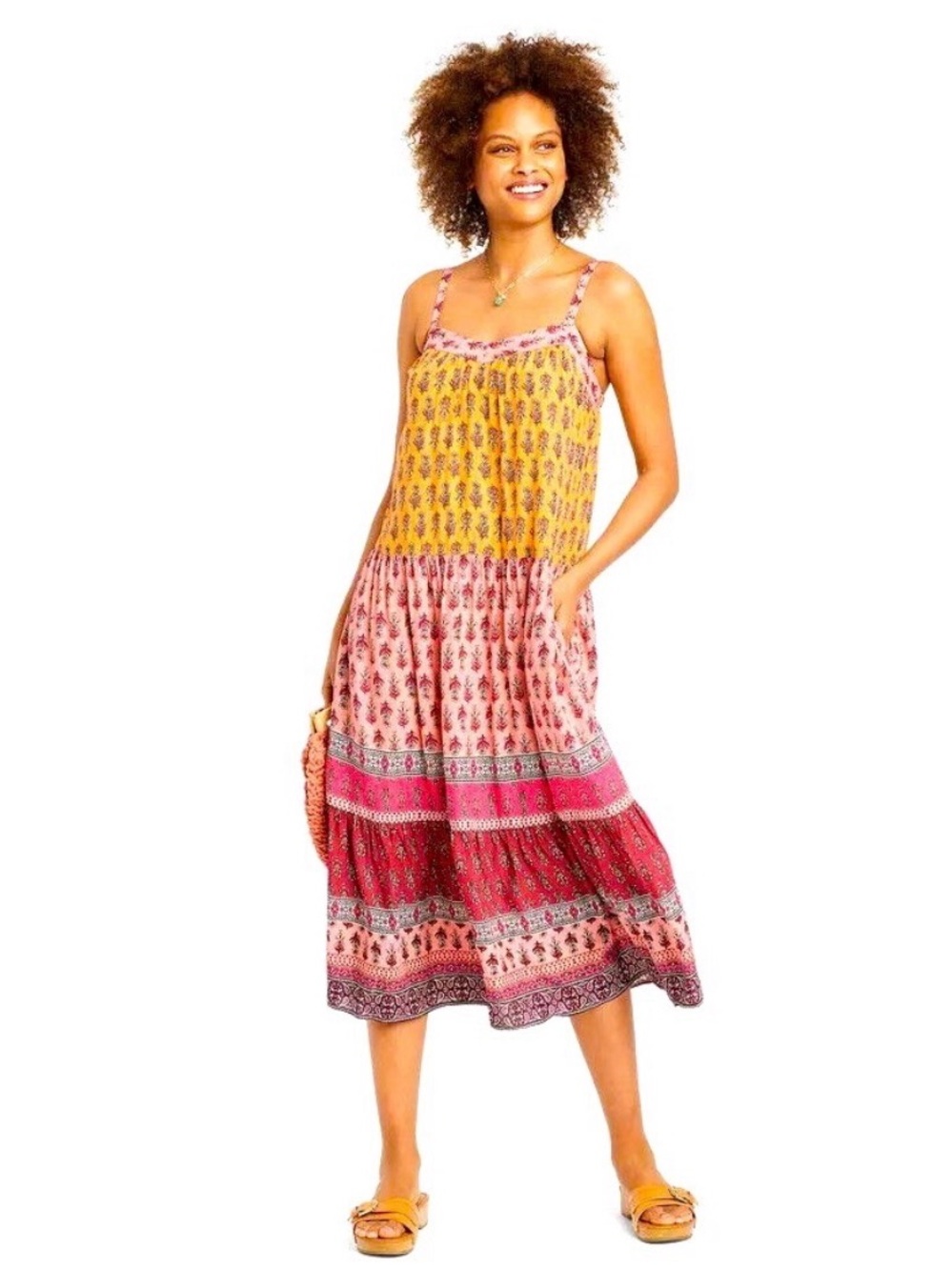 Knox Rose Pink and Mustard Floral Tiered Maxi Dress